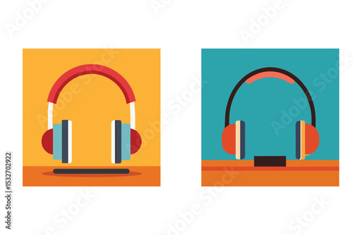 Colorful stylized headphone illustrations perfect for music podcasts and customer service design