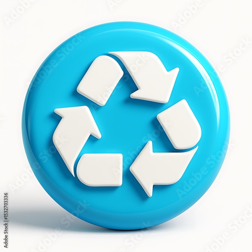 Free Download 3d icon of 3d recycling symbol on a bright blue circular button, isolated on white background - GFXLoad