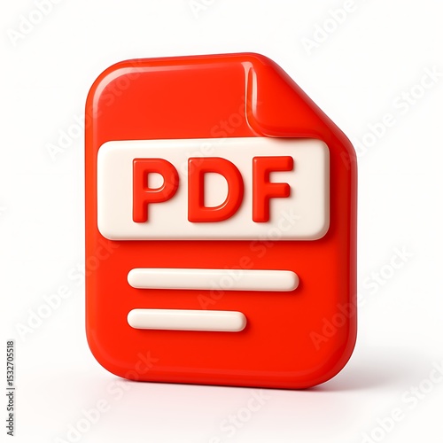 3d icon of red 3d pdf icon isolated on white background