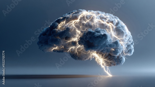 Creative concept of a human brain with electric sparks and glowing