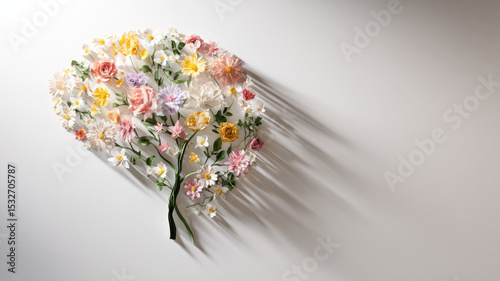 Paper cutout of brain with blooming flowers, metaphor of mental growth and resilience