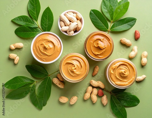 Close-up of a glass jar with creamy peanut butter on a white background, showing smooth texture and rich color — ideal for packaging or ads. ai generated