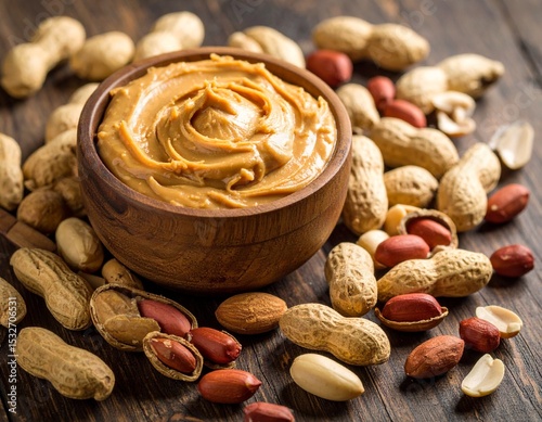 Close-up of a glass jar with creamy peanut butter on a white background, showing smooth texture and rich color — ideal for packaging or ads. ai generated