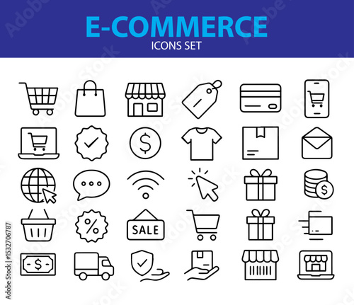 30 + E-COMMERCE ICONS SET, e commerce, web, shopping, gifts, message icons, WIFI , dollar, 