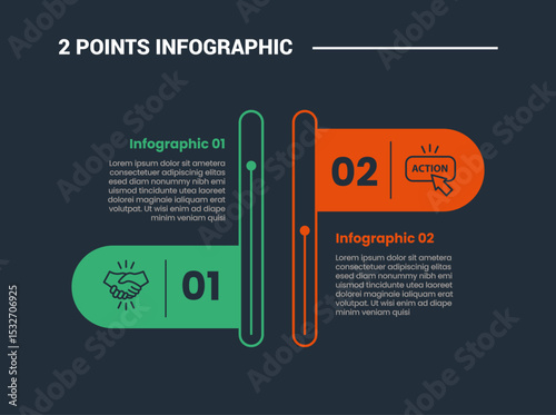 comparison choice infographic process diagram with round flag up and down with outline style vector