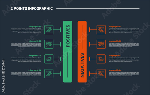 comparison choice infographic process diagram with vertical standing box with stacked list with outline style vector