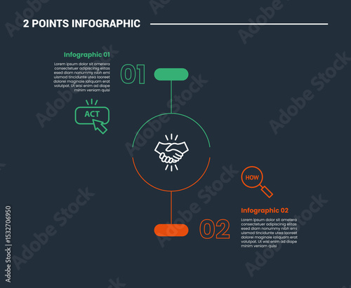 comparison choice infographic process diagram with open circle cut up and down with outline style vector