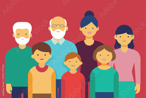 Happy diverse family portrait illustration multigenerational group