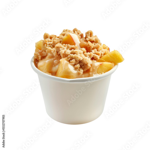 Delicious Peach Cobbler in a White Cup