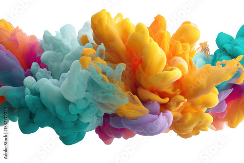 Vibrant colorful ink explosion isolated on transparent background