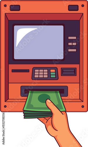 ATM cash withdrawal hand money screen keypad transaction finance banking secure electronic machine payment currency technology savings deposit