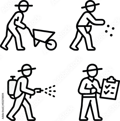 icon silhouettes of people work in farm 