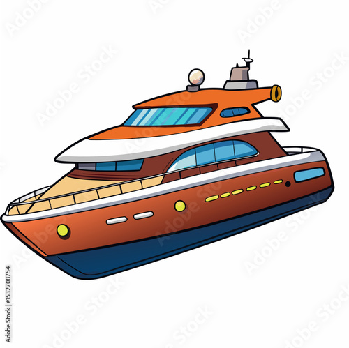 Cartoon colorful yacht isolated on white background. Modern luxury speedboat toy. Suitable for educational poster, logo, children's books and encyclopedias.  Vector illustration.