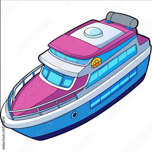 Cartoon colorful yacht isolated on white background. Modern luxury speedboat toy. Suitable for educational poster, logo, children's books and encyclopedias. Children's picture. Vector illustration.