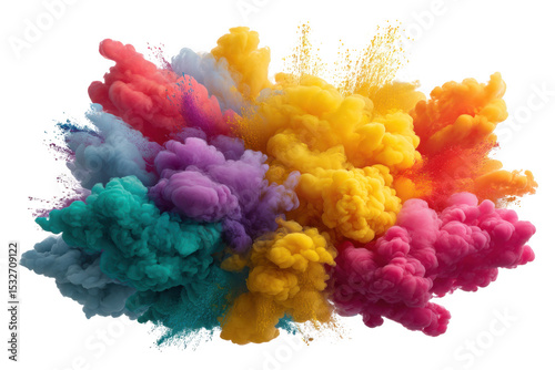Vibrant color explosion ink cloud isolated on transparent background