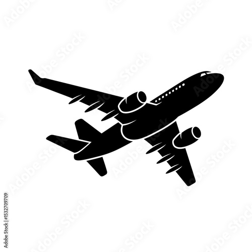 A-Stylized Black Silhouette of a Modern Airplane in Flight Vector Illustration