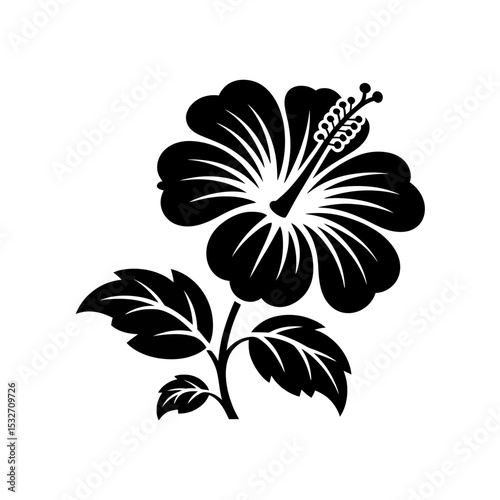 Elegant Black Silhouette Hibiscus Flower A Stylized Floral Illustration