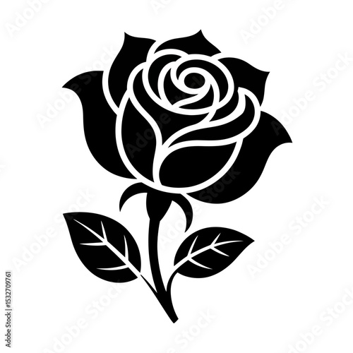 Elegant Black Silhouette Rose A Stylized Floral Vector Illustration