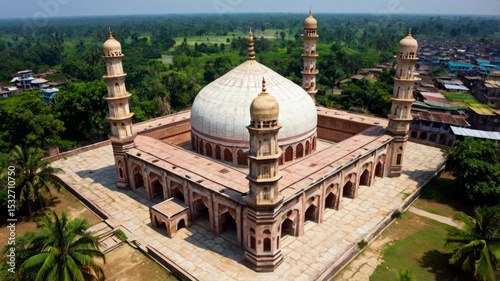 Aerial view of Baitul Aman Jame Masjid, a beautiful islamic mosque complex in Wazirpur.