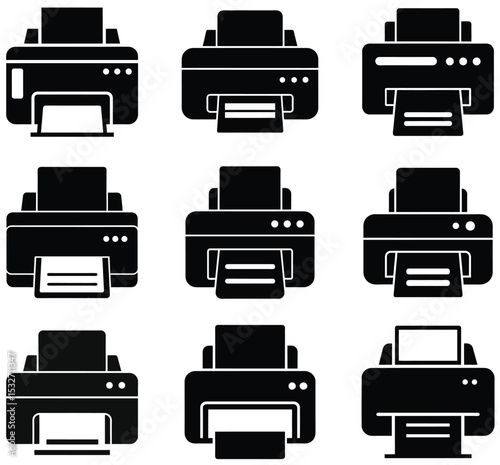 Simple Black and White Printer Icons Set