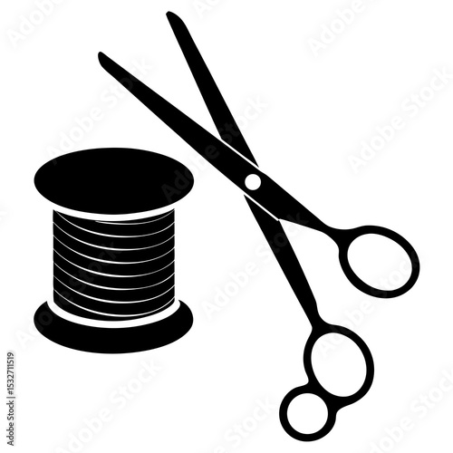 Scissors and thread spool