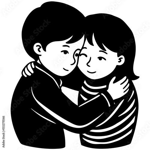 Siblings hugging