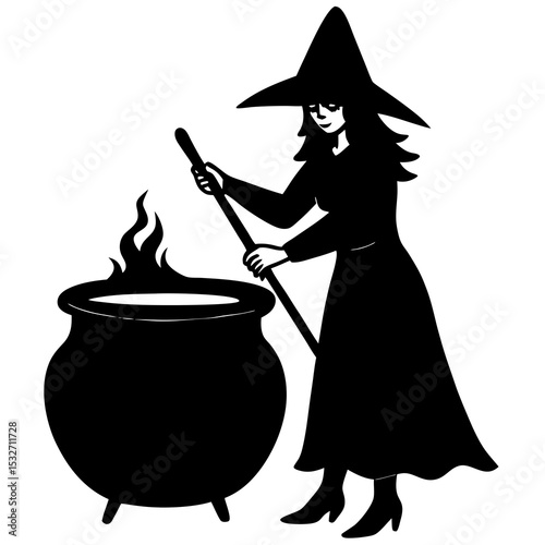 Witch stirring cauldron