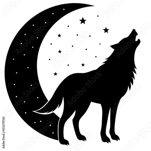 Wolf howling at night