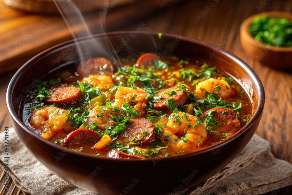 Gumbo in a steaming bowl Gumbo in a steaming bowl