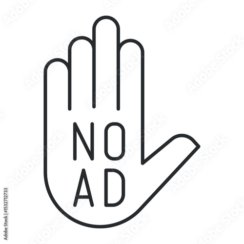 No ads sign open palm human hand minimalist line black icon vector illustration