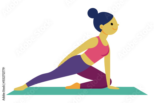 Woman practicing yoga pigeon pose on mat