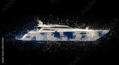 Luxury Yacht Design Blue and White Abstract Paint Splatter Artwork