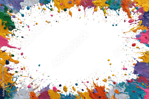 Colorful paint splatter frame isolated on transparent background