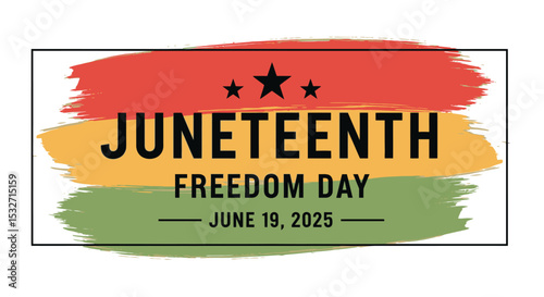 Juneteenth Freedom Day Banner with Brush Stroke in Red Yellow Green – June 19 Celebration Vector