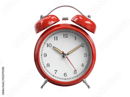 Classic red alarm clock time management punctuality, Isolated On Transparent Background