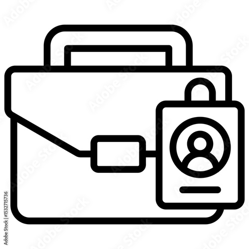 Job Assignment Outline Style Icon - Briefcase and ID badge representing task or role assignment to a trainee during onboarding