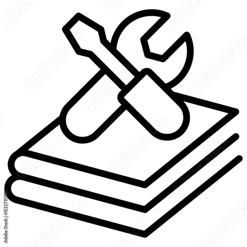 Technical Modules Outline Style - Stack of manuals with wrench and screwdriver for layered technical training materials