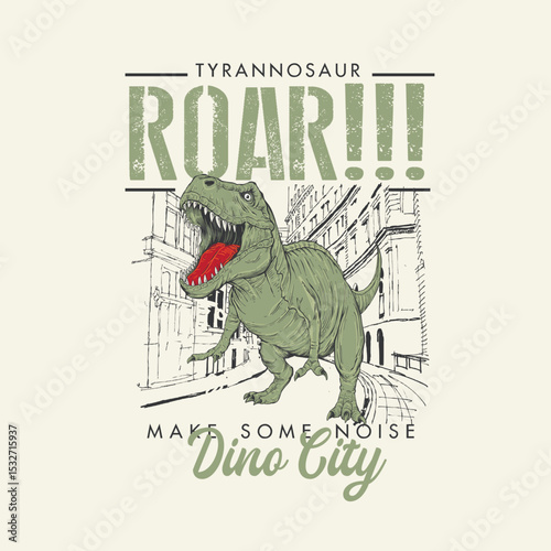 Roar Dino City Tyrannosaur Vector Illustration graphic design