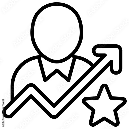 Trainee Growth Outline Style Icon - Person with arrow and star symbolizes progress and recognition in trainee development journey
