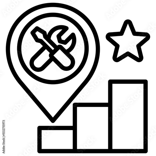 Training Location Outline Style - Pinpoint, bar chart, and star symbolizing trainee performance tracking by location or branch