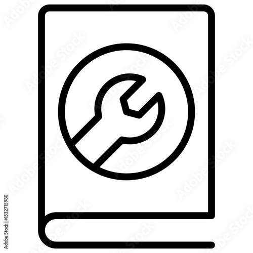 Training Manual Outline Style Icon - Book cover with wrench symbol, indicating official handbook or instruction manual for technical trainees