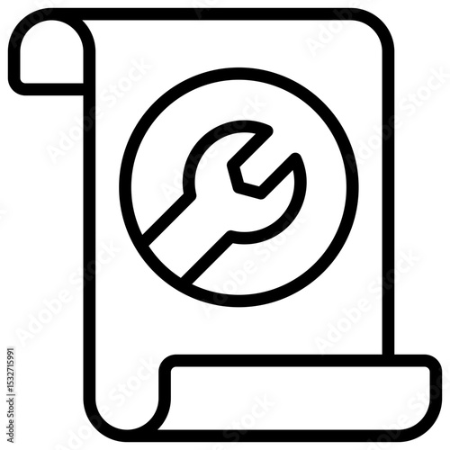 Training Plan Outline Style - Scroll with wrench symbolizing a structured training plan or technical instruction guide