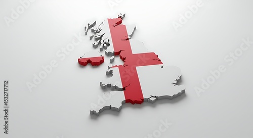 3D Map of England with Flag, Geographical Representation, Digital Art, Abstract Design