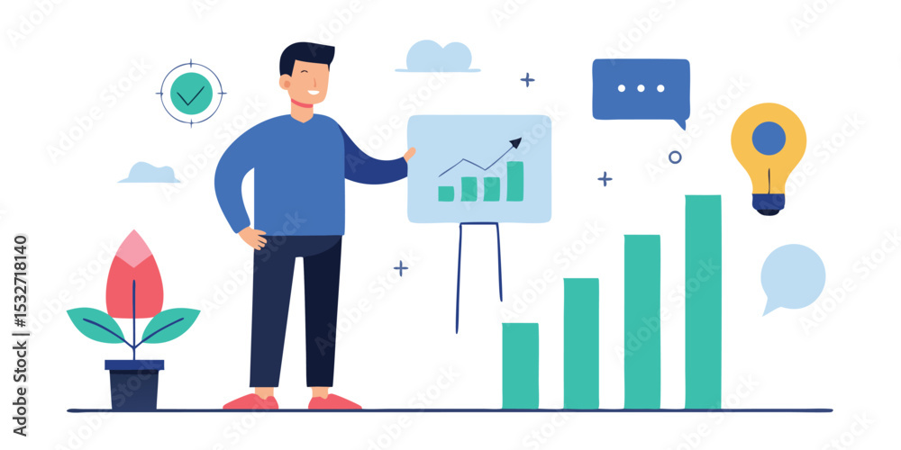 Man presenting business growth chart data analytics success Man presenting business growth chart data analytics success