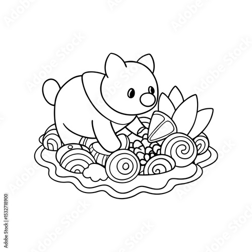 Printable Bear Diving into Jellybeans Outline