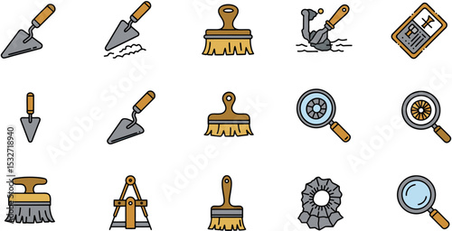 Construction Tools Icons Trowels, Brushes, and More - Vector EPS Illustration