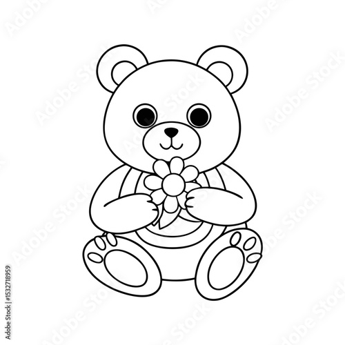 Printable Bear Eating a Flower Outline