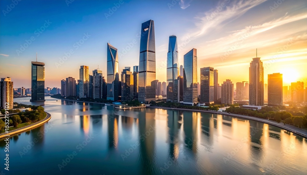 Fototapeta premium Sunrise Over Shanghai Skyline
