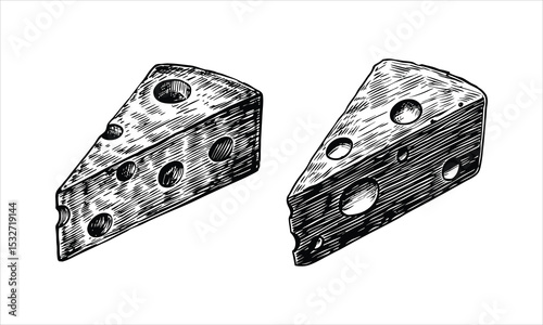 Two pieces of swiss cheese isolated on white background