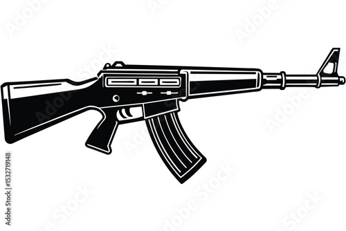 Assault Rifle Black and White Vector Illustration